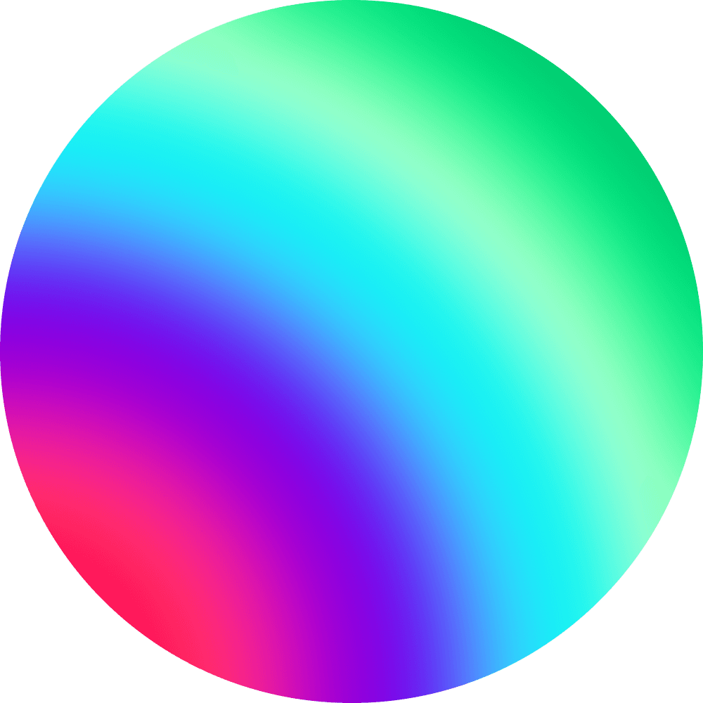 A colored circle, comprised of blue, red, green, purple, and pink curved hues.